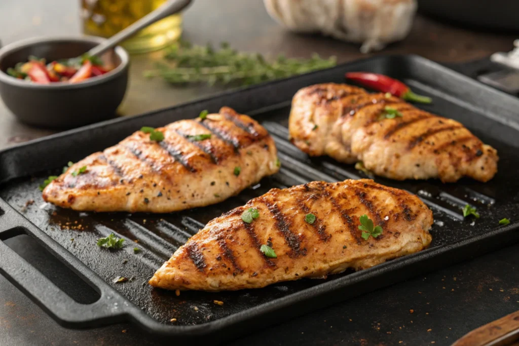 chicken breasts in a Blackstone Griddle